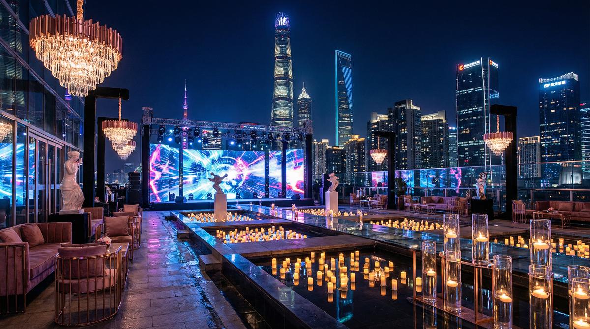 母狗传媒城市夜景航拍传媒顶层派对实录